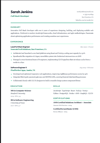 Creative ATS resume template for freshers